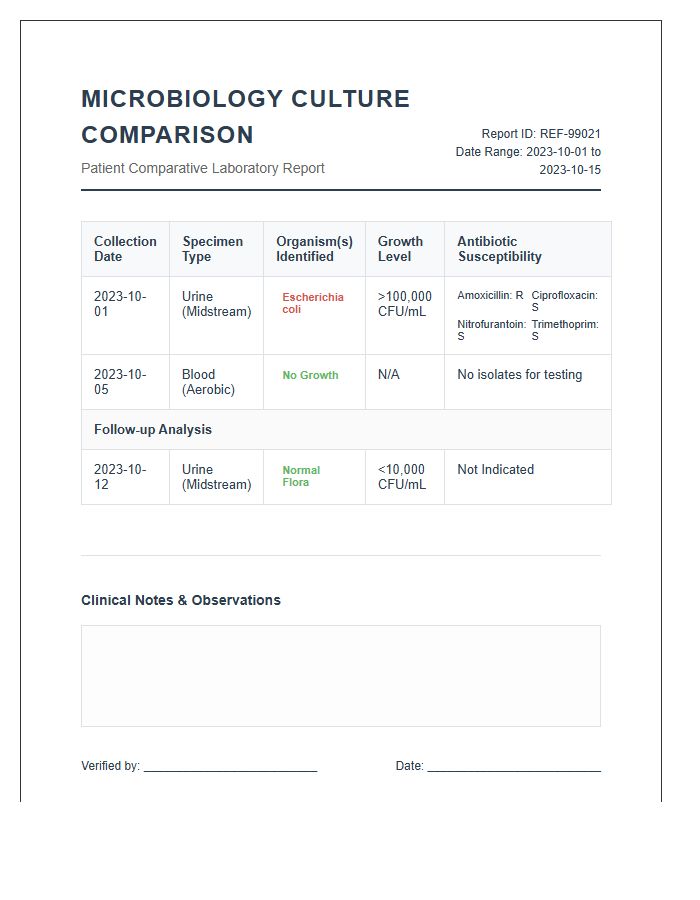 Microbiology Culture Result Comparison Printable Chart