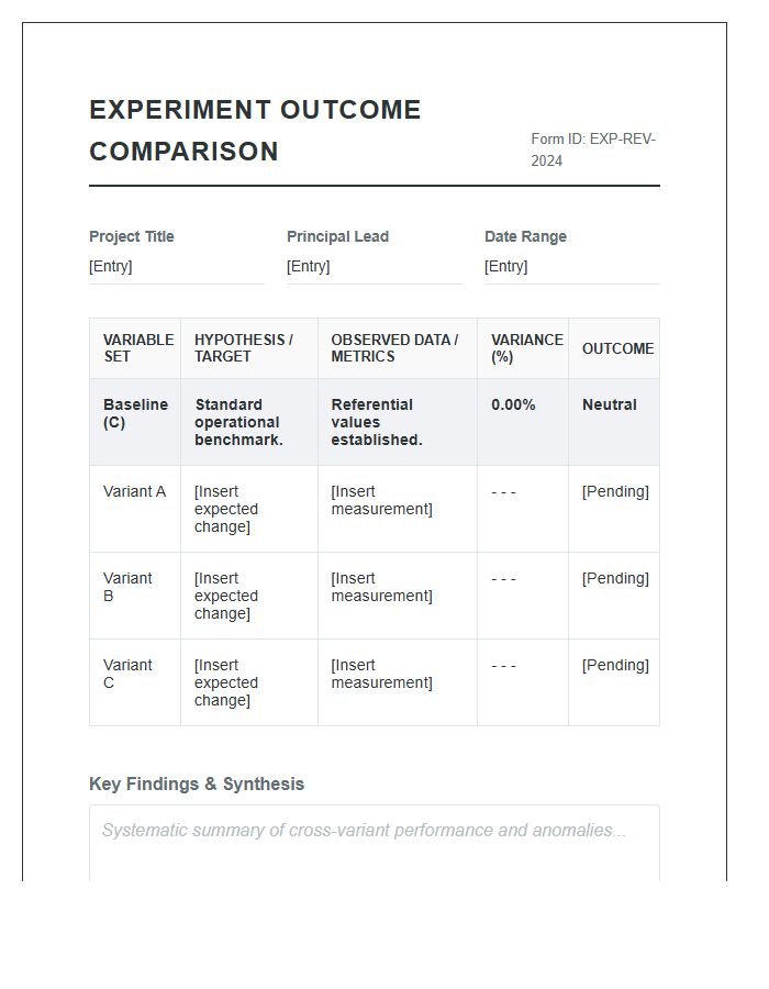 Systematic Experiment Outcome Comparison Printable Chart