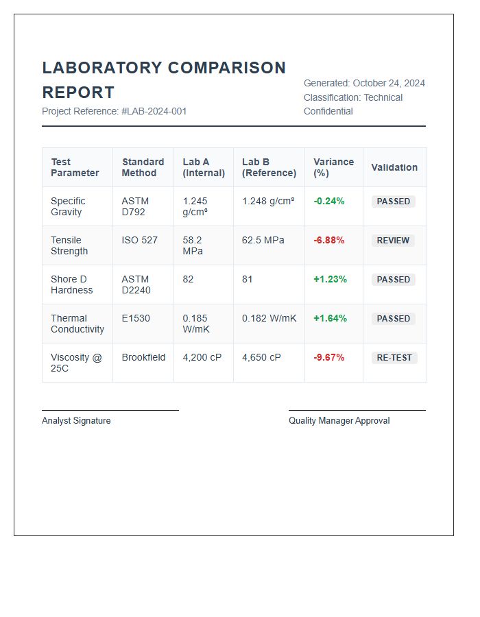 Technical Laboratory Reporting Comparison Printable Chart