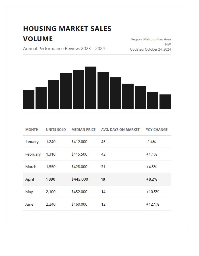 Monthly Housing Market Sales Volume Printable Chart