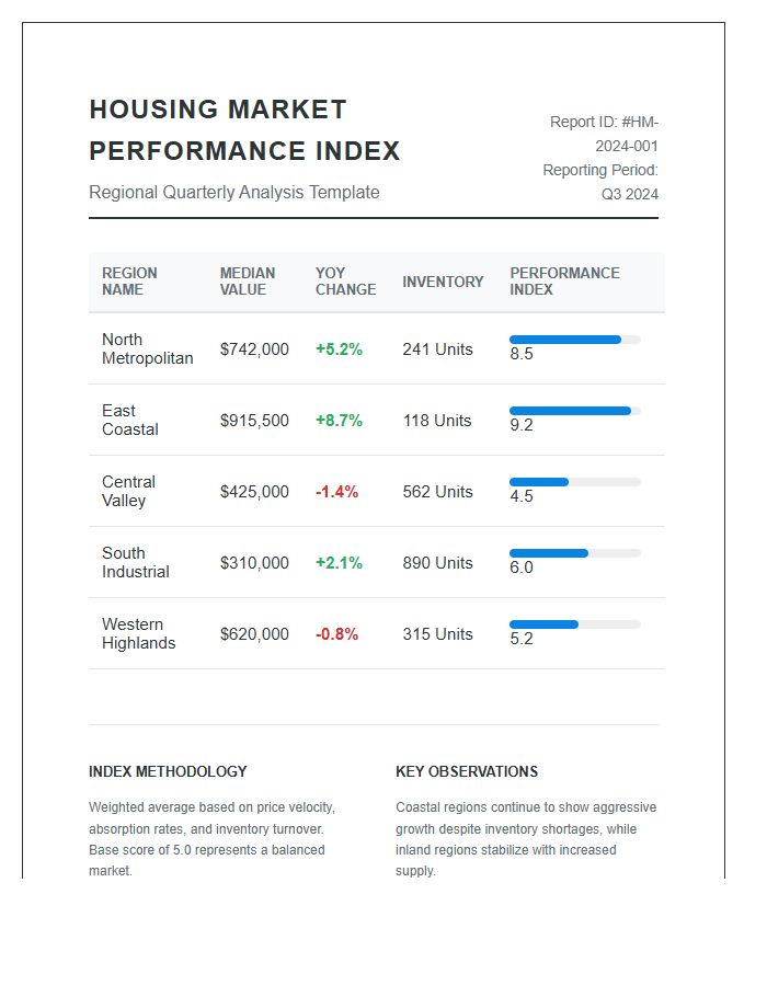 Regional Housing Market Performance Index Printable Chart
