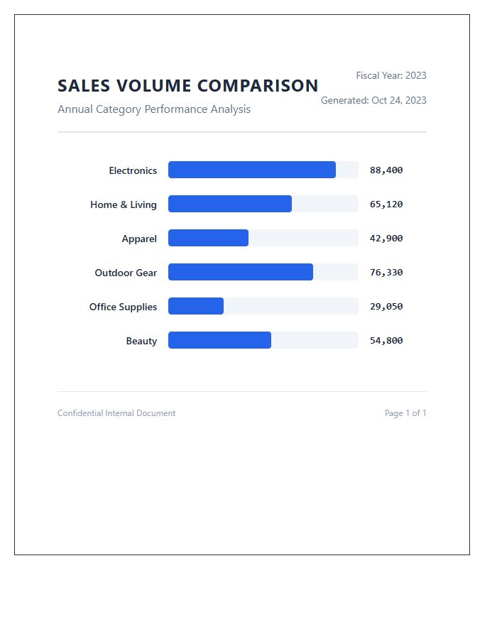 Printable Category Sales Volume Comparison Bar Chart