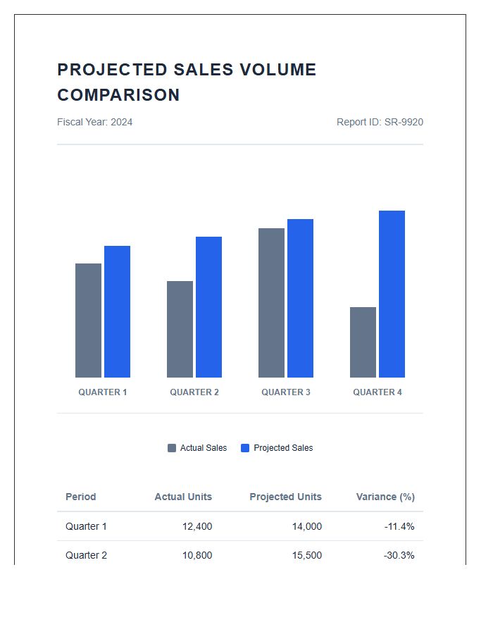Printable Projected Sales Volume Comparison Bar Chart