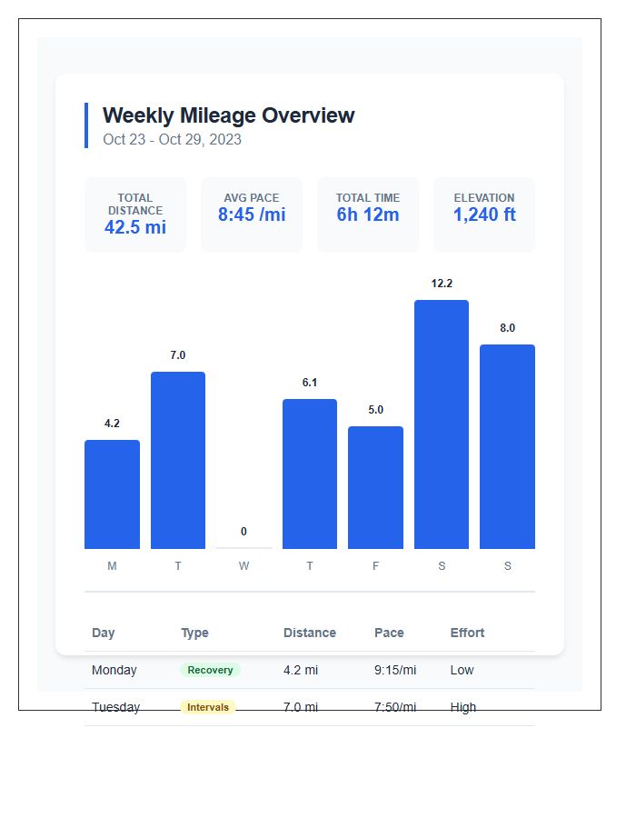 Comprehensive Running Mileage Training Graph Chart