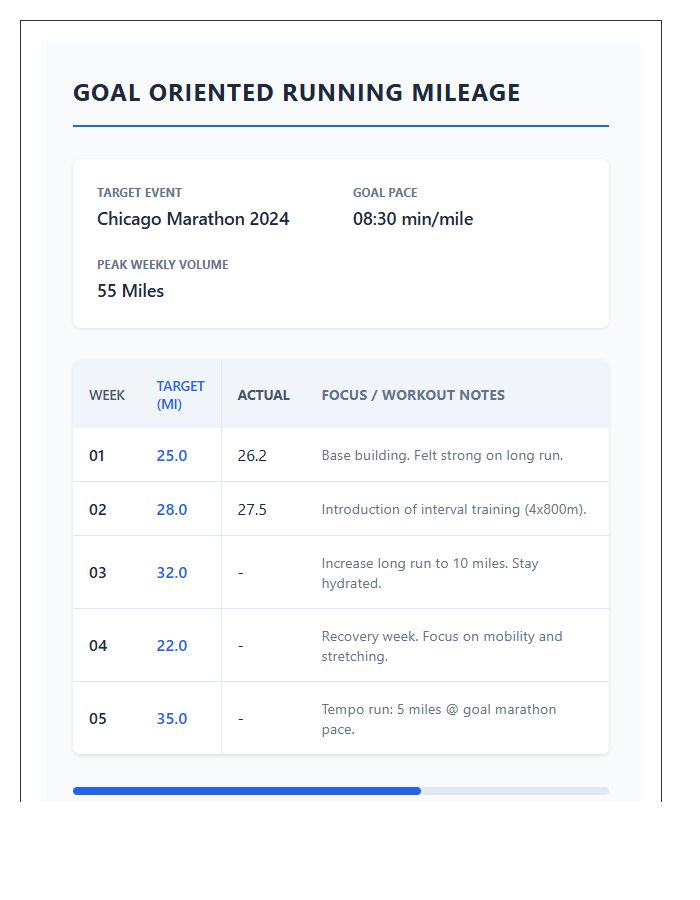 Goal Oriented Running Mileage Training Chart