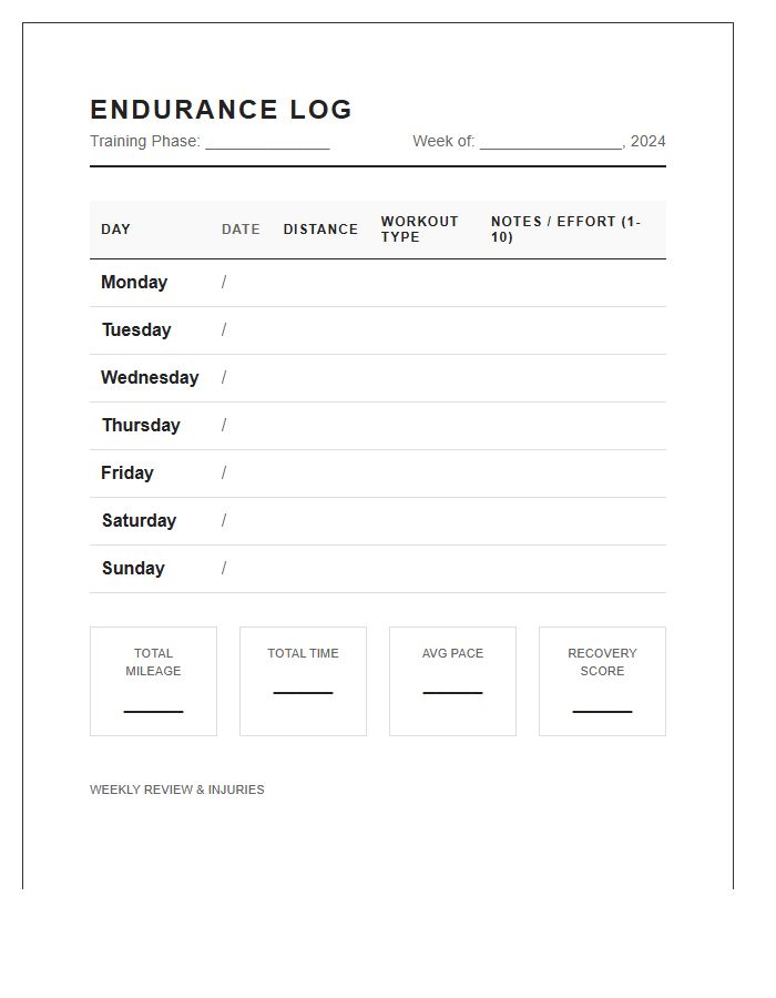 Printable Endurance Running Mileage Tracking Chart