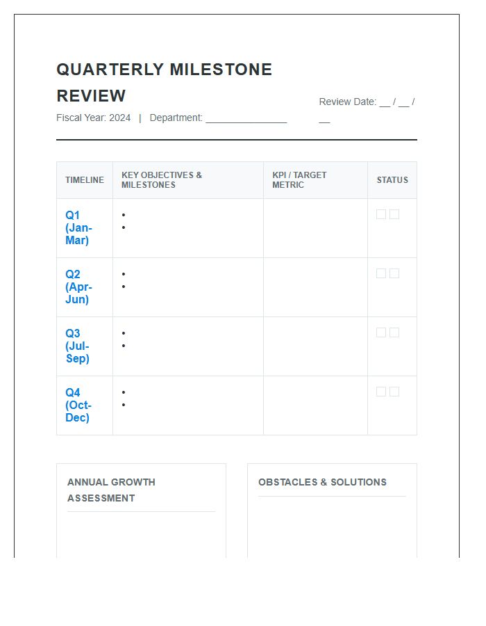 Business Milestone Quarterly Review Printable Chart