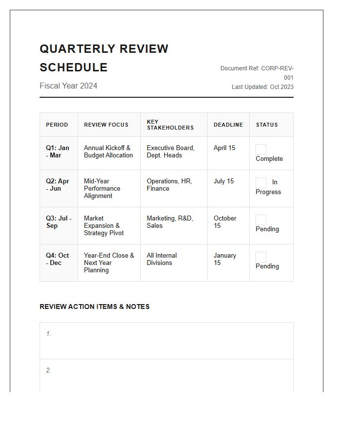 Corporate Quarterly Review Printable Schedule Chart