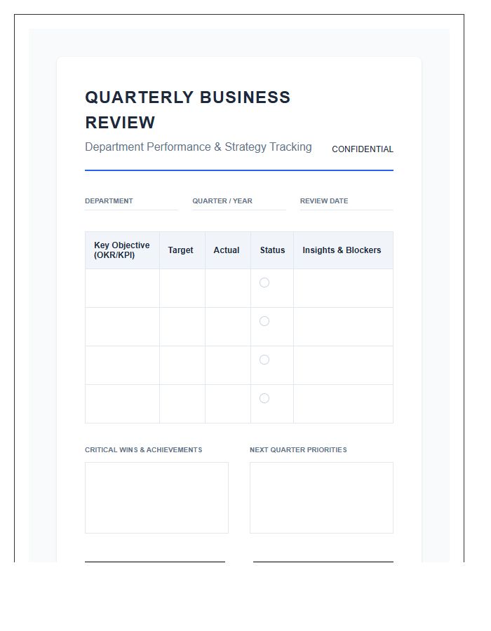 Departmental Quarterly Business Review Printable Chart