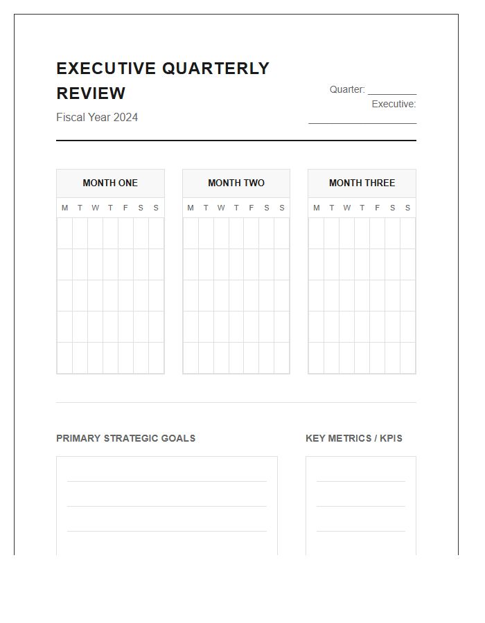 Executive Quarterly Review Printable Calendar Chart