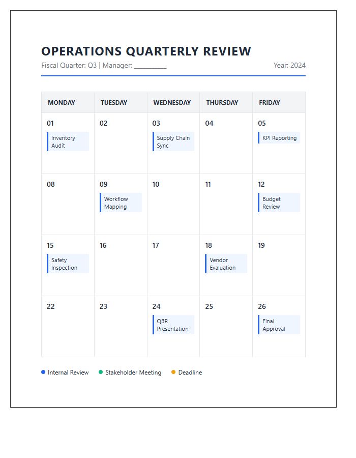 Operations Management Quarterly Review Printable Calendar Chart