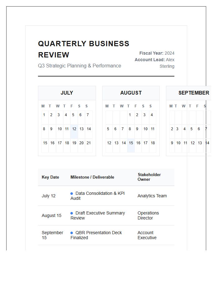 Professional Quarterly Business Review Printable Calendar Chart