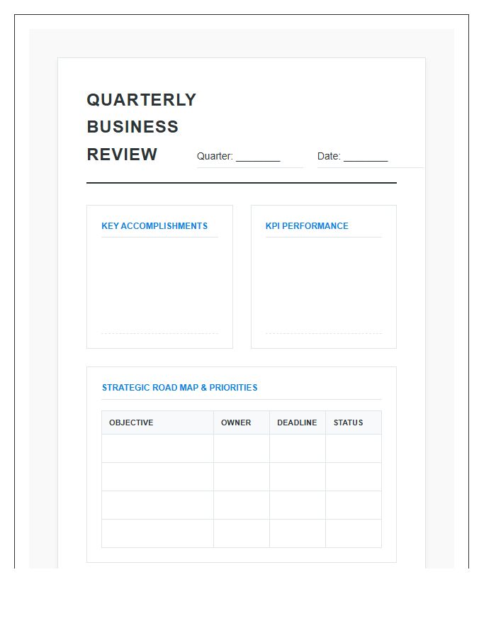 Quarterly Business Review Printable Planning Chart