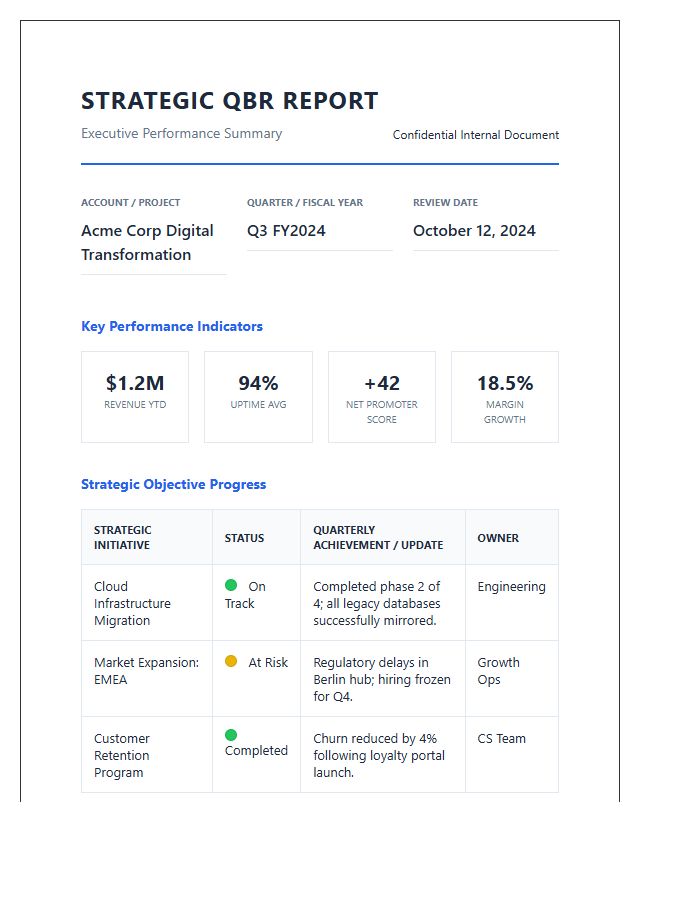 Strategic Quarterly Business Review Printable Chart