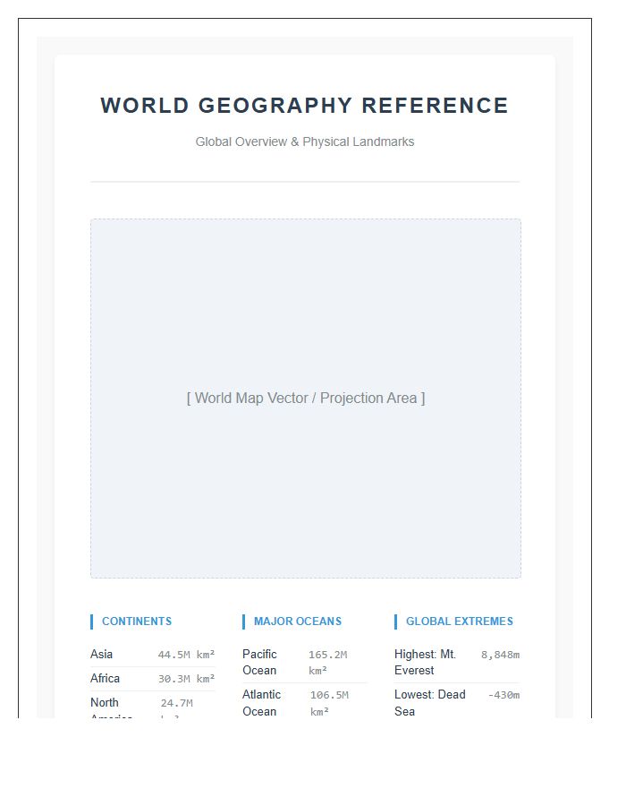 Printable World Map Geography Reference Chart