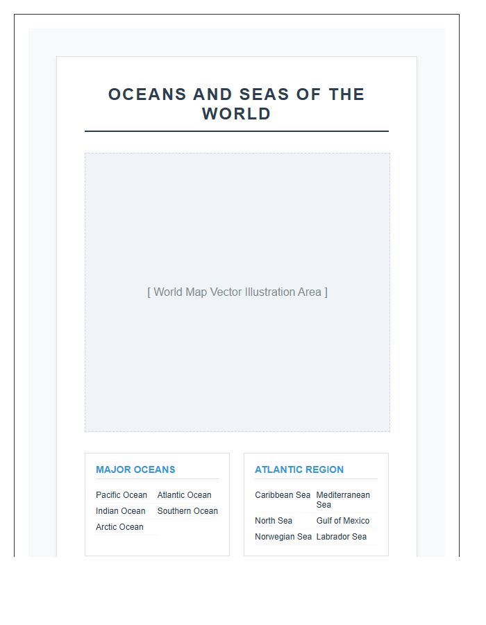 Printable World Map Oceans And Seas Chart