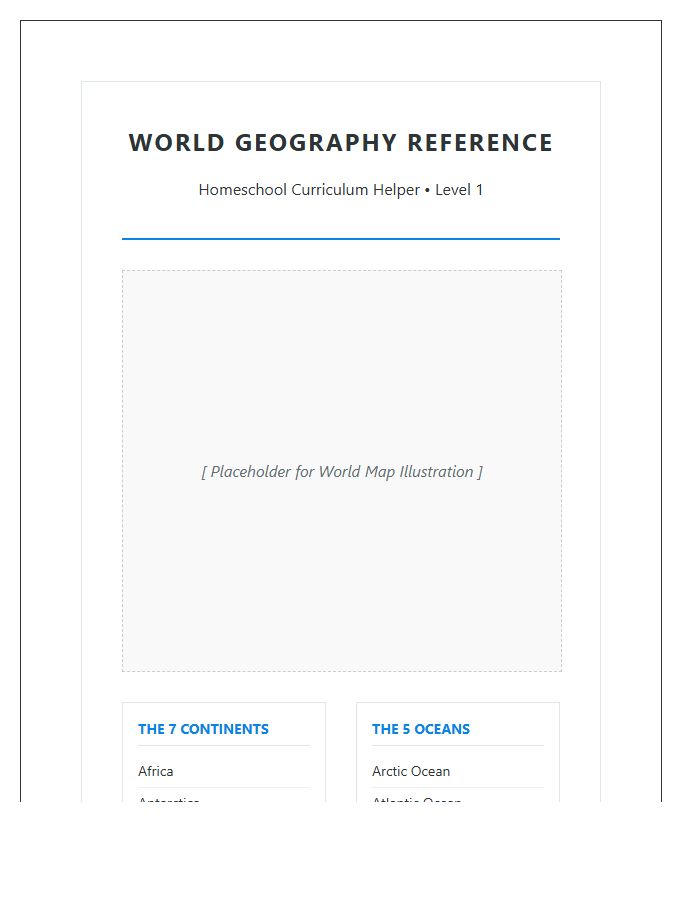 Printable World Map Reference Chart For Homeschooling