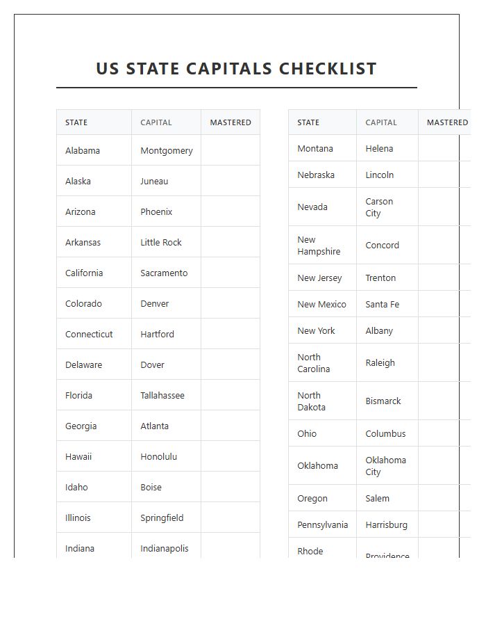 Printable US State Capital Names Tracking Chart