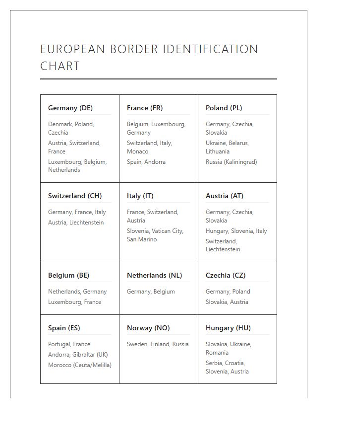 Clear Printable European Country Border Chart For Identification