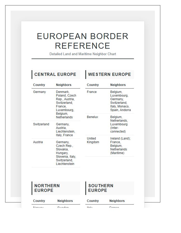 Detailed Printable European Country Border Chart Poster
