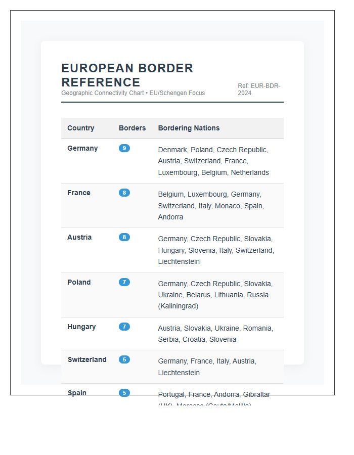 Laminated Printable European Country Border Chart Reference