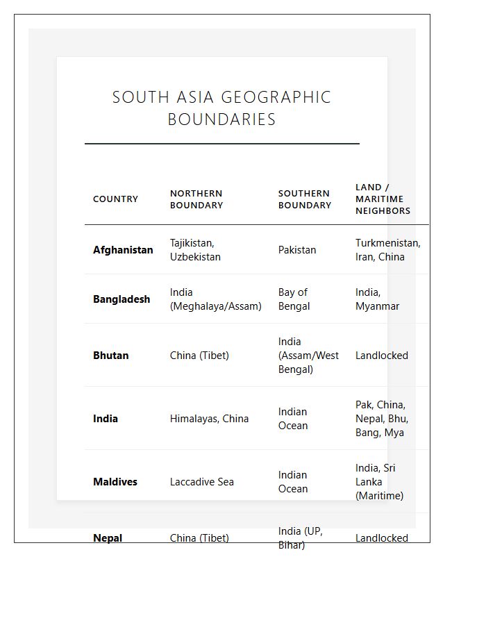 Printable South Asia Geographic Boundary Chart