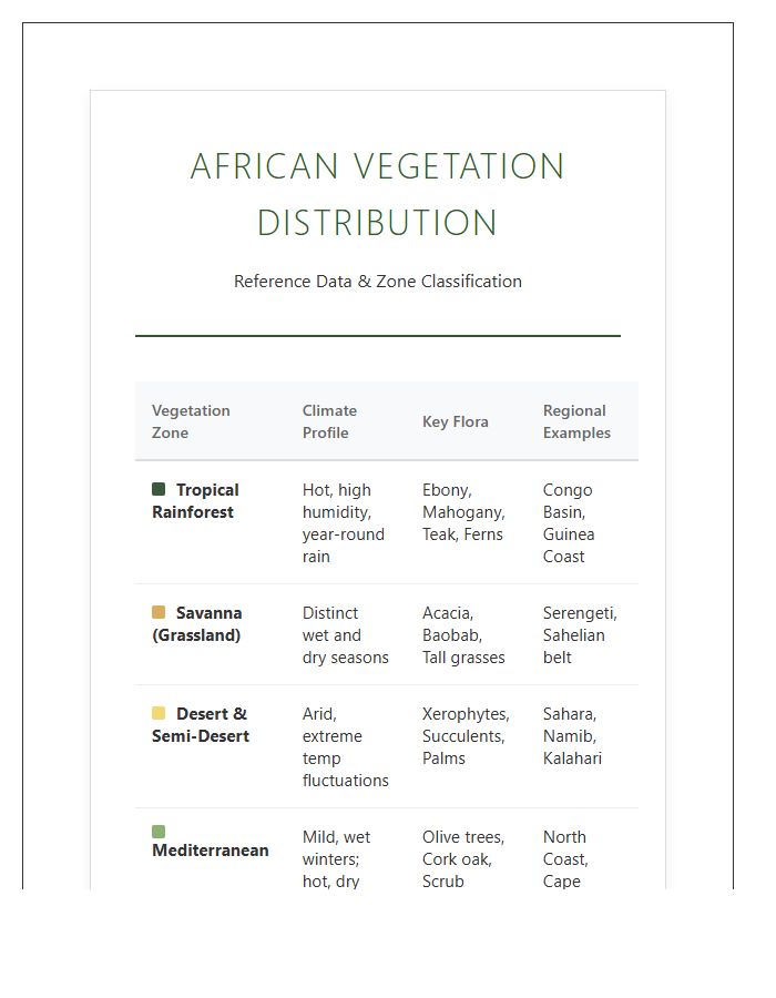 African Vegetation Zone Distribution Chart Printable