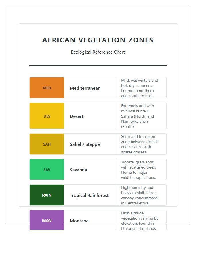 Color Coded African Vegetation Zone Printable Chart