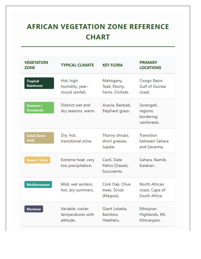 Comprehensive African Vegetation Zone Information Chart Printable