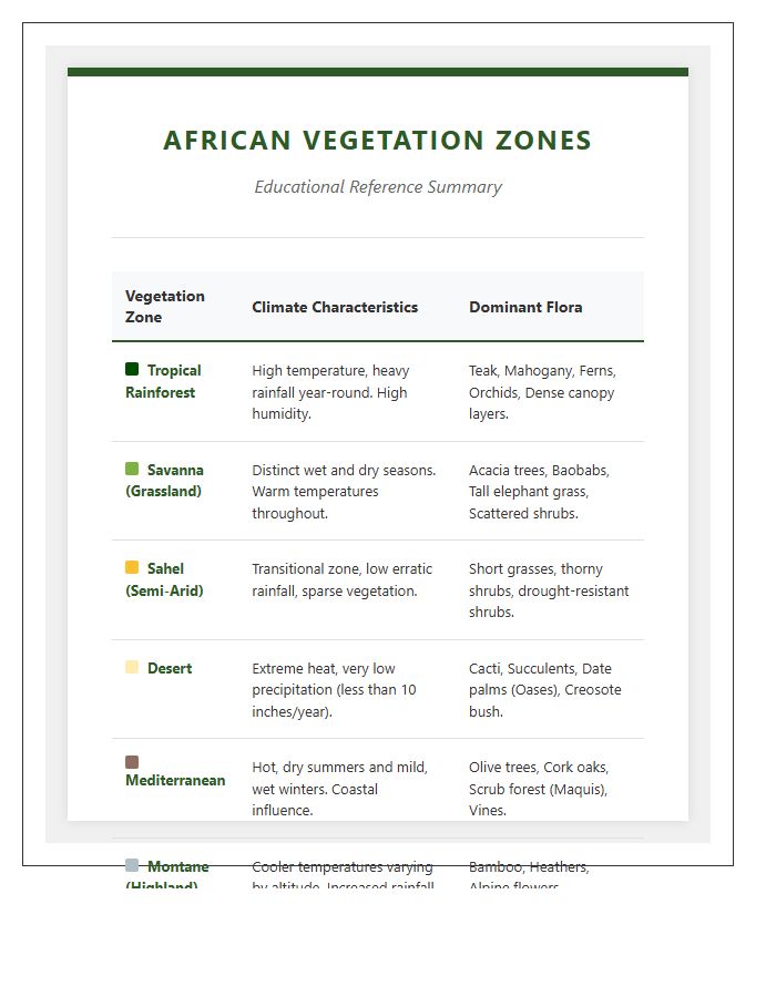Educational African Vegetation Zone Reference Chart Printable