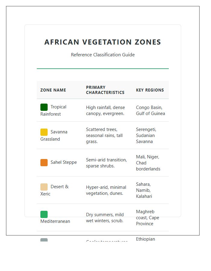 Labeled African Vegetation Zone Printable Chart