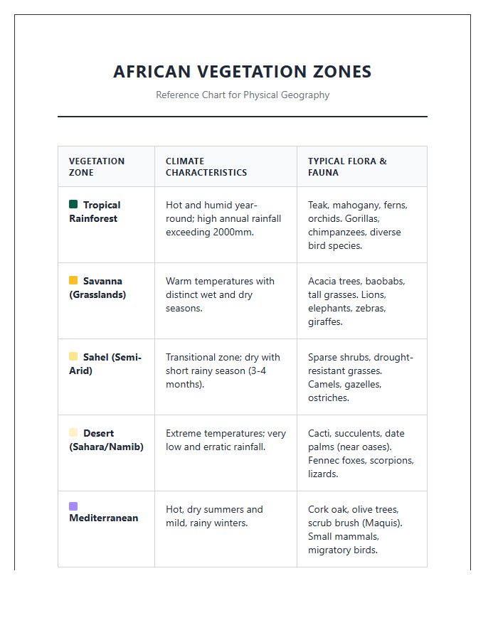 Printable African Vegetation Zone Chart For Geography