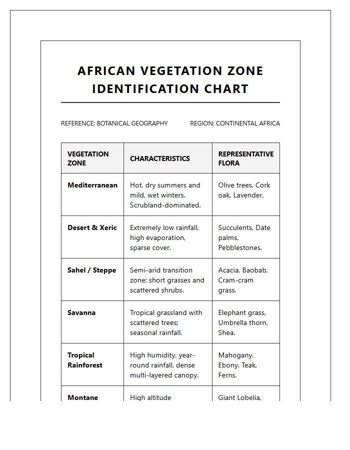 Printable African Vegetation Zone Identification Chart