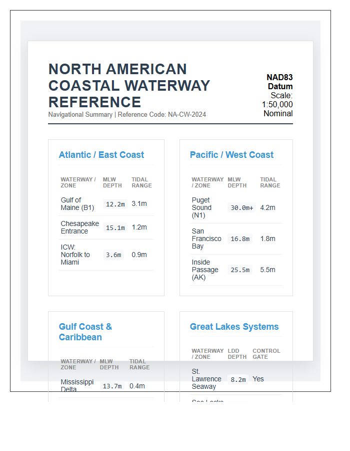 Comprehensive North American Coastal Waterway Reference Map Chart Printable