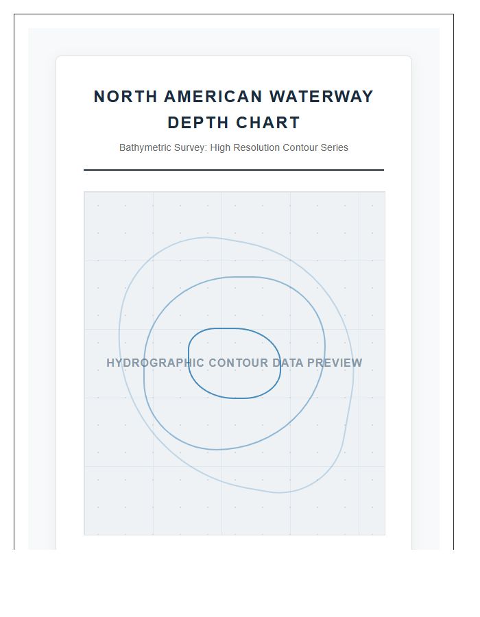 High Resolution North American Waterway Depth Contour Map Chart Printable