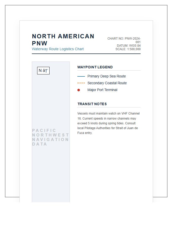 North American Pacific Northwest Waterway Route Map Chart Printable