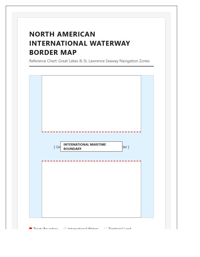 Printable North American International Waterway Border Map Chart