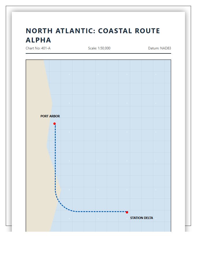 Printable North American Marine Navigation Route Map Chart