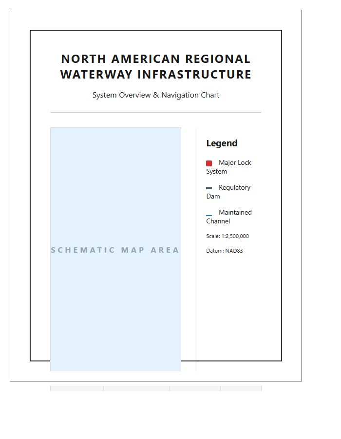 Printable North American Regional Waterway Infrastructure Map Chart