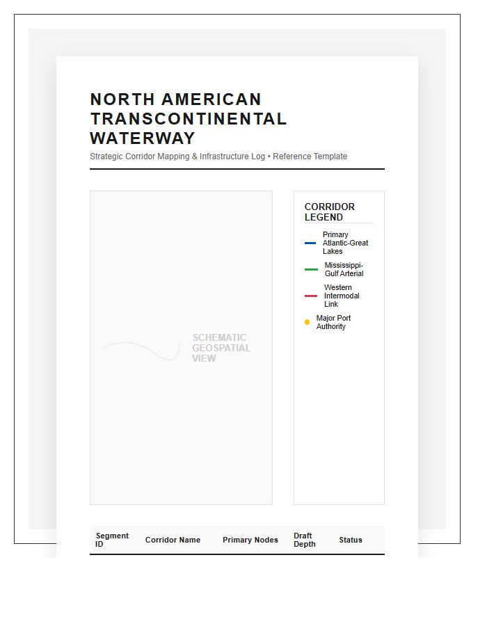 Printable North American Transcontinental Waterway Corridor Map Chart