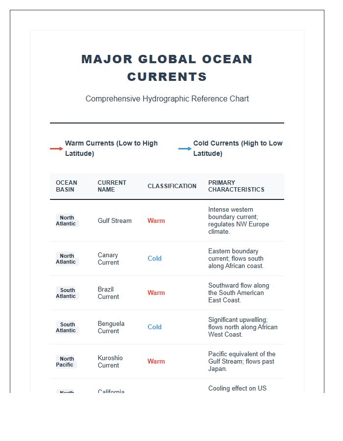 Comprehensive Printable Global Ocean Current Chart