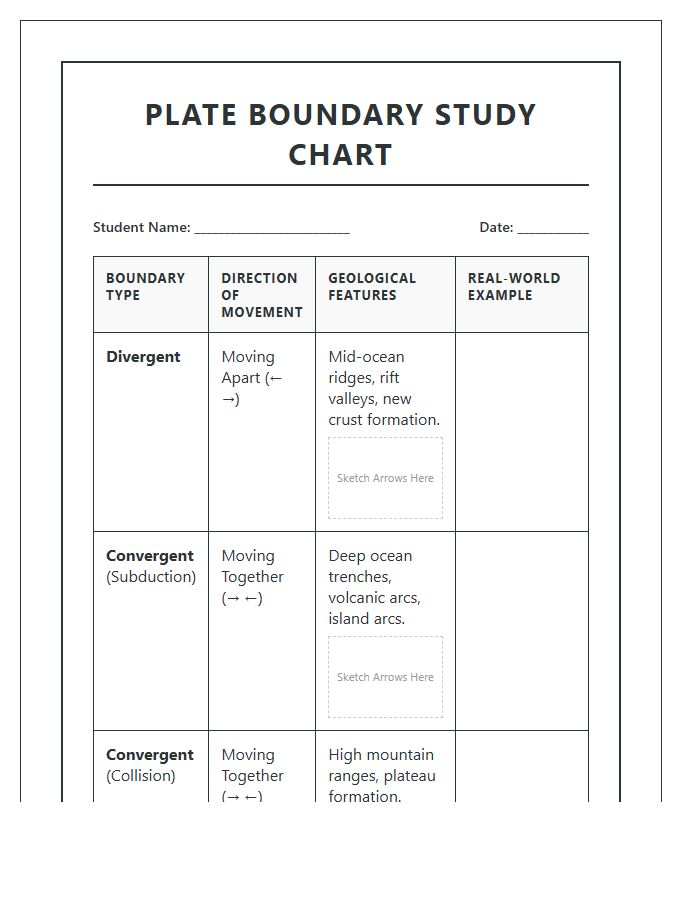 Printable Classroom Plate Boundary Study Chart