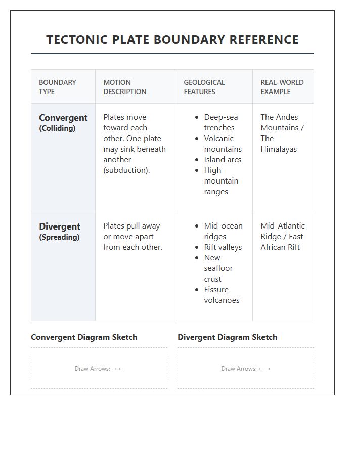 Printable Convergent And Divergent Boundary Reference Chart