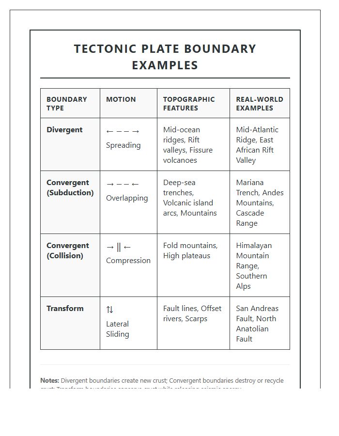 Printable Tectonic Plate Boundary Examples Chart