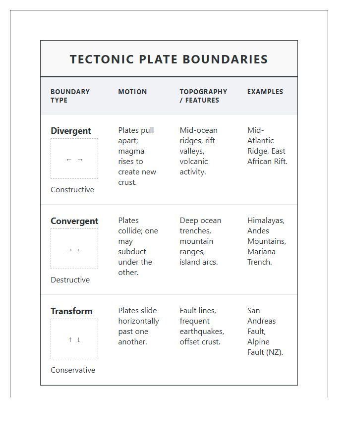 Printable Three Types Of Tectonic Plate Boundaries Chart