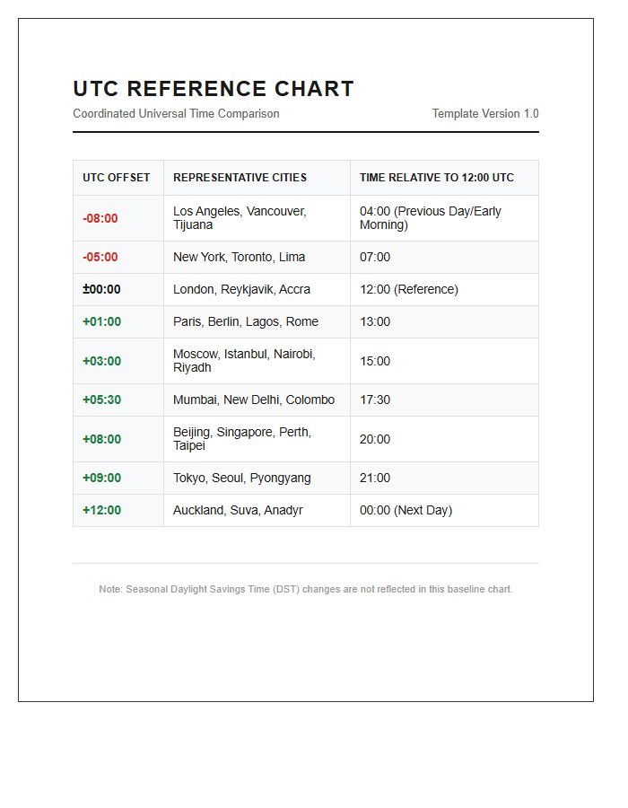 Coordinated Universal Time Comparison Map Chart Printable