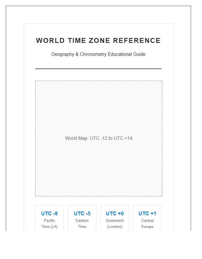 Educational Geography Time Zone Map Chart Printable