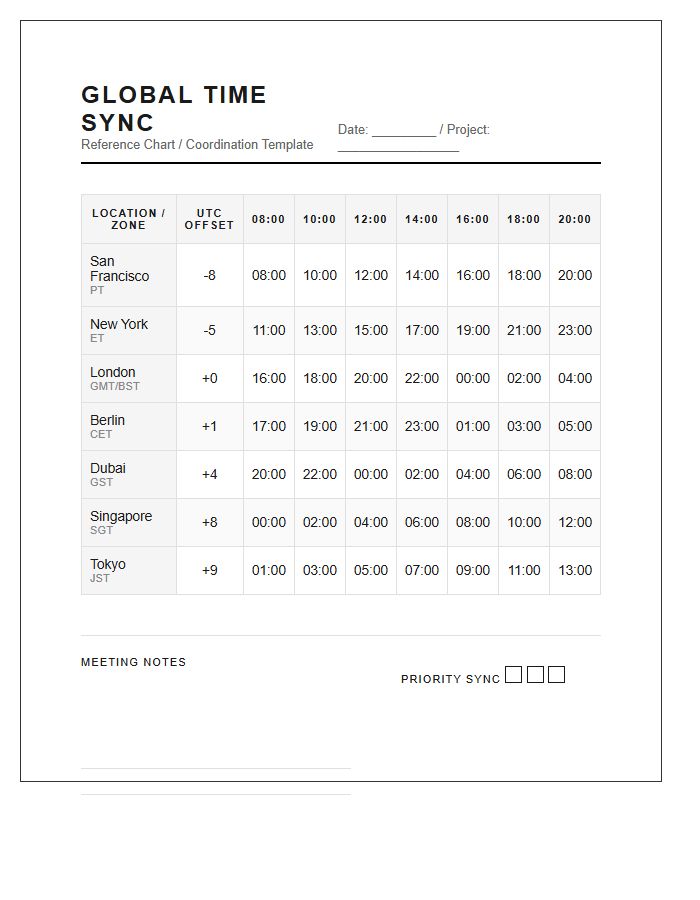 Global Time Zone Synchronizing Map Chart Printable