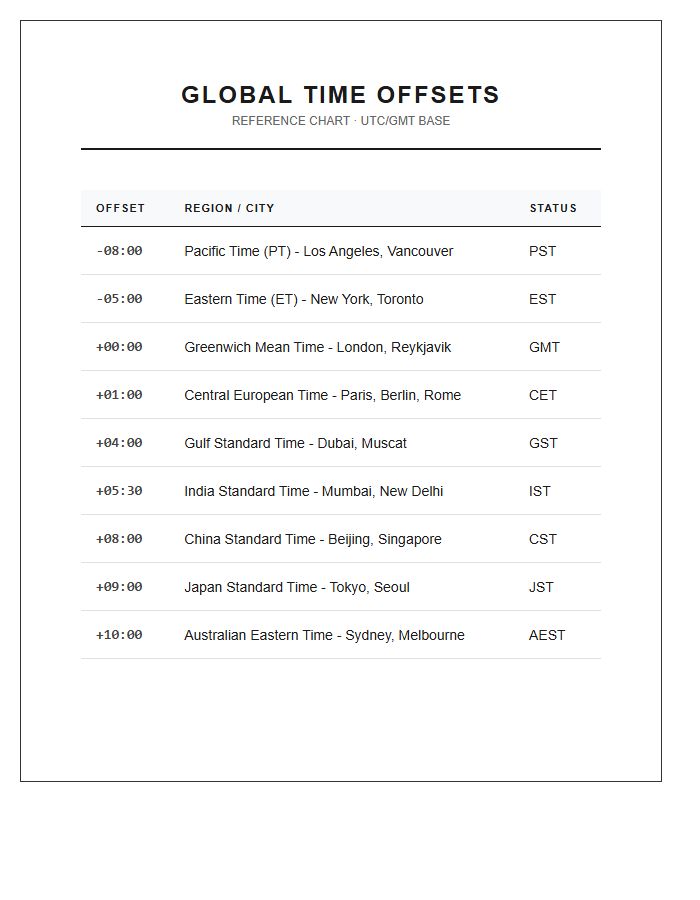 Office Wall Time Zone Offset Chart Printable