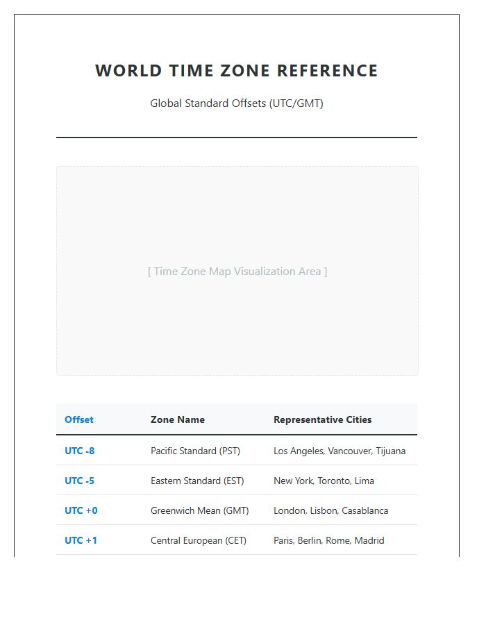Simple Time Zone Map Reference Chart Printable